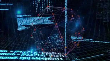 Veri işleme üzerinde dönen bağlantı topunun animasyonu. Dijital çevrimiçi güvenlik arayüzü kavramı dijital olarak oluşturuldu