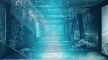 Dijital ekranları açan tıbbi veri işleme ve DNA iplikçiklerinin animasyonu. Tıp bilimi konsepti dijital olarak oluşturulmuş görüntü.