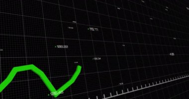 Finansal veri işleme ve istatistik kayıtlarının canlandırılması ve yeşil çizginin siyah arka planda hareket etmesi. Küresel iş ve finansman kavramı dijital olarak oluşturulmuş görüntü.