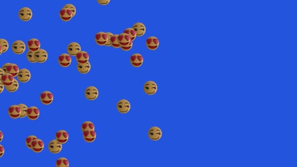 Animación Números Crecientes Sobre Iconos Emojis Digitales Flotantes Fondo Azul — Vídeo de stock