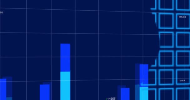 Animação Processamento Dados Diagrama Mapa Mundo Fundo Azul Conceito Digital — Vídeo de Stock