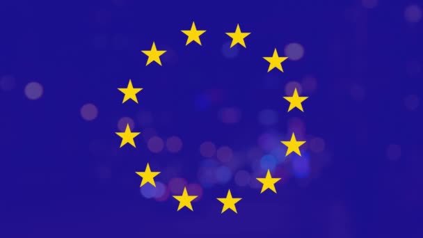 Animation European Union Flag Moving Stars City Background European Union — Stock Video