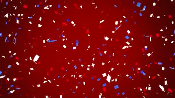 Animatie Van Rood Wit Blauw Vallende Confetti Rode Achtergrond Verenigde — Stockvideo
