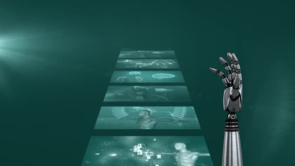 Animazione Elaborazione Dati Medici Filamento Dna Rotante Braccio Robot Accendere — Video Stock