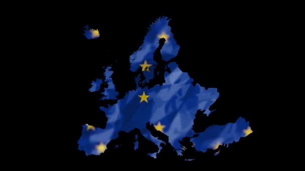 Animace Evropy Vlajky Evropské Unie Vlnící Černém Pozadí Digitální Kompozice — Stock video