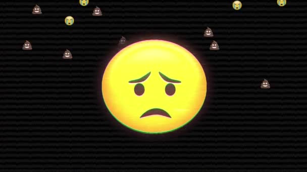 Animação Triste Ícone Emoji Digital Sobre Ícones Emoji Digitais Flutuantes — Vídeo de Stock