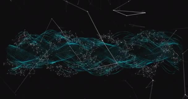 在黑色背景上对发光的3D Dna链纺丝和丛网络进行动画制作 全球科学医学遗传学概念数字生成的图像 — 图库视频影像