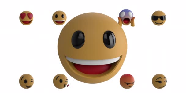 Animatie Van Bewegend Digitaal Emoji Icoon Digitale Emoji Iconen Witte — Stockvideo