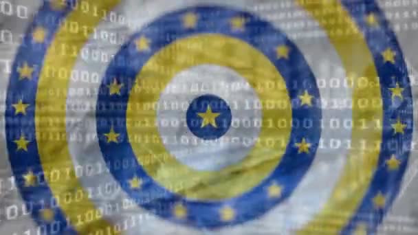 Animacja Przetwarzania Danych Ruchomych Kręgach Flagi Unii Europejskiej Cyfrowy Skład — Wideo stockowe
