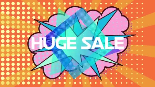 Анімація Слів Huge Sale Написана Білими Літерами Бульбашці Мовлення Рухомими — стокове відео