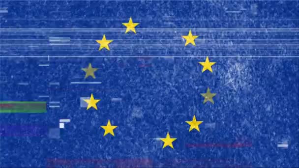 Animazione Delle Interferenze Televisive Sulla Bandiera Dell Unione Europea Con — Video Stock