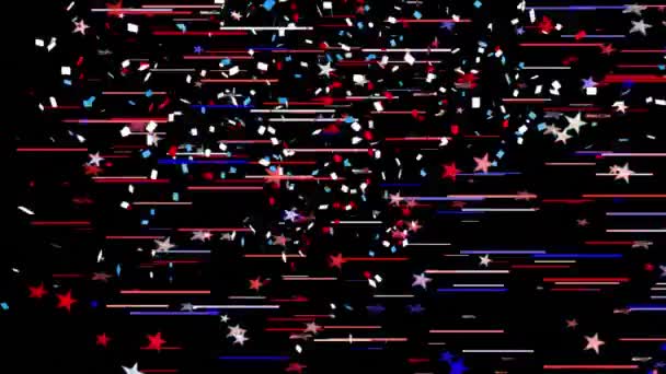 Animación Confeti Cayendo Sobre Líneas Movimiento Estrellas Sobre Fondo Negro — Vídeo de stock