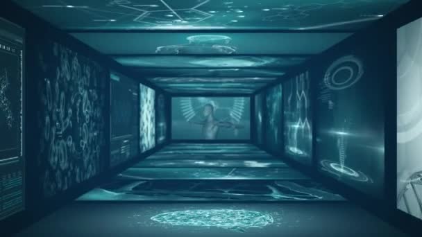 Animation du traitement des données médicales, tournage des brins d'ADN et du corps humain sur écrans numériques. Recherche en médecine concept de science image générée numériquement.