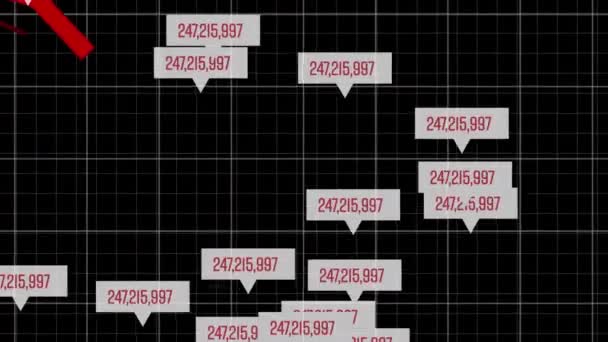 Animazione Numeri Fluttuanti Diagrammi Sullo Sfondo Nero Concetto Interfaccia Digitale — Video Stock