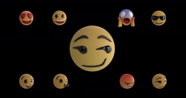 Animáció Digitális Emoji Ikon Megváltoztatásáról Digitális Emoji Ikonok Felett Fekete — Stock videók
