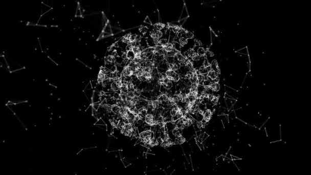 Animaatio Hehkuva Koronavirus Covid Solun Spinning Plexus Verkko Mustalla Pohjalla — kuvapankkivideo