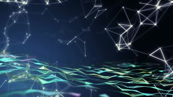 흐르는 Plexus 연결과 가벼운 네트워크를 애니메이션으로 글로벌 네트워크 온라인 커뮤니티 — 비디오