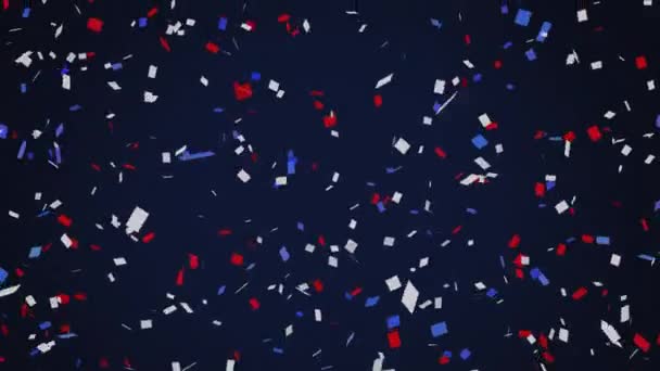 暗い背景に赤 青の秋のコンフェッティのアニメーション 米国の国旗と休日のコンセプトデジタル組成物 — ストック動画