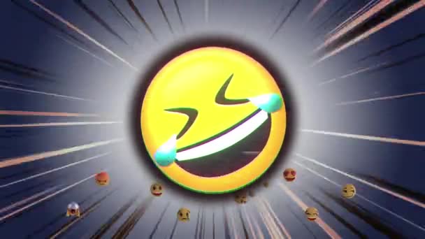 Animación Icono Emoji Digital Amarillo Sobre Iconos Emoji Digitales Flotantes — Vídeos de Stock