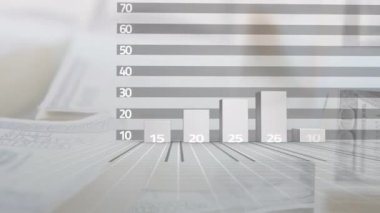 Finansal veri işleme animasyonu ve yukarı bakan kırmızı oklu istatistik kaydı. Küresel finans ve iş konsepti dijital olarak oluşturulmuş görüntü.