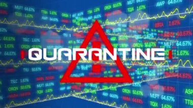 Mavi arkaplandaki işleme verilerinin üzerinde yanıp sönen beyaz kelimeli bir kırmızı tabelanın animasyonu. Coronavirus Covid-19 pandemik konsept dijital bileşik.