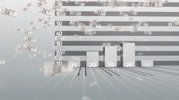 Animação Notas Dólar Americano Flutuando Registro Estatísticas Processamento Dados Financeiros — Vídeo de Stock