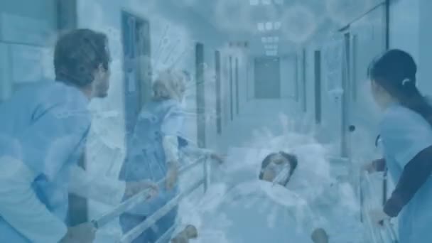 Bir Grup Erkek Kadın Sağlık Çalışanının Hastayı Hastane Yatağında Taşıyan — Stok video