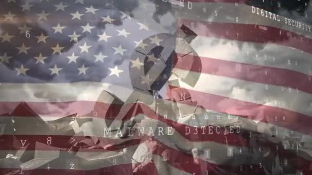 Animatie Van Amerikaanse Vlag Zwaaien Amerikaanse Dollar Symbool Financiële Gegevensverwerking — Stockvideo