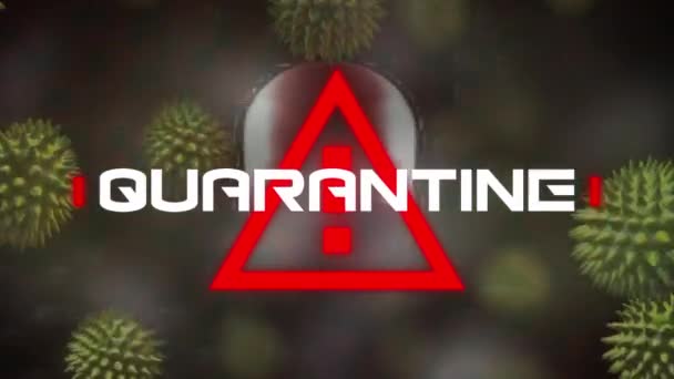 Animation Eines Roten Aufmerksamkeitssignals Mit Weißem Wort Quarantine Und Hintergrund — Stockvideo