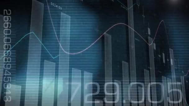 グラデーション上の統計記録と財務データ処理のアニメーション青の背景 グローバルファイナンスとビジネスコンセプトデジタル的に生成されたイメージ — ストック動画
