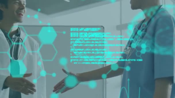 Animación Del Procesamiento Datos Sobre Visión Los Trabajadores Sanitarios Multiétnicos — Vídeo de stock