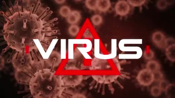 사인의 애니메이션에는 Virus 매크로 모델이 배경에 떠다닌다 코로나 바이러스 Covid — 비디오