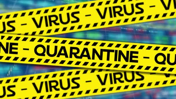 Animação Listras Amarelas Com Palavras Pretas Virus Ans Quarantine Caindo — Vídeo de Stock