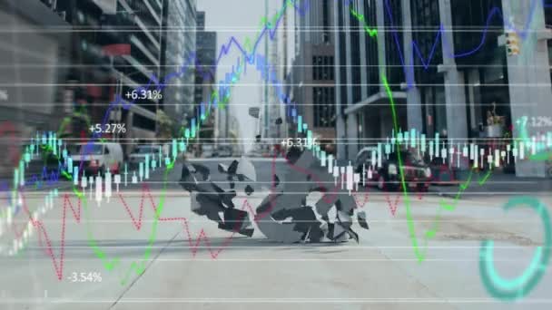 Animacja Symbolu Dolara Amerykańskiego Upadającego Miażdżącego Nad Przetwarzaniem Danych Finansowych — Wideo stockowe