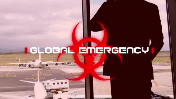 Animation Red Biological Hazard Icon White Words Global Emergency Flashing — Stock Video