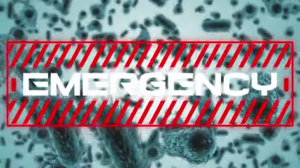 Анімація Червоного Знака Білим Словом Emergency Макроклітинними Моделями Плавають Задньому — стокове відео