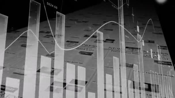 Animación Del Registro Estadísticas Procesamiento Datos Financieros Través Impresión Periódicos — Vídeo de stock