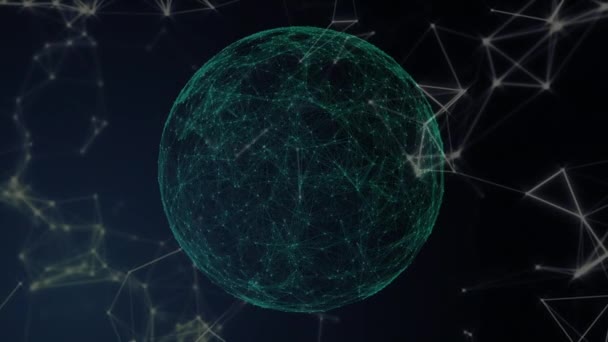 Animation de la rotation du globe et réseau de connexions plexus sur fond bleu foncé. Global finance et concept d'entreprise image générée numériquement.