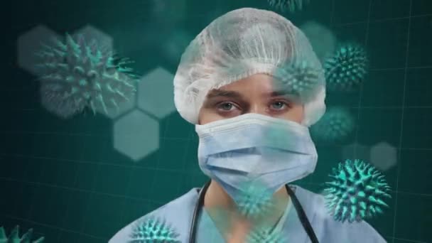 Animazione Medico Che Indossa Una Maschera Facciale Guardando Fotocamera Sopra — Video Stock