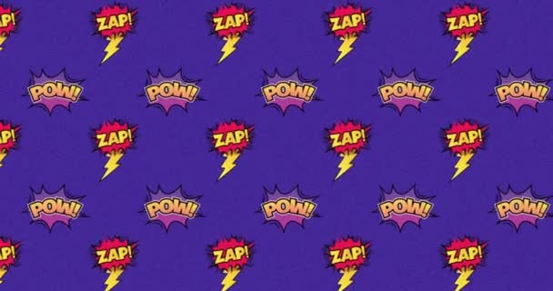 Animation Mehrerer Vintage Comic Sprechblasen Mit Pow Und Zap Text — Stockvideo