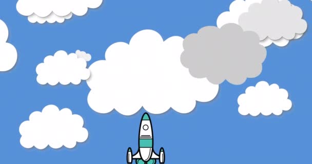 Animation Des Starts Einer Rakete Mit Ausgeschnittenen Weißen Und Grauen — Stockvideo