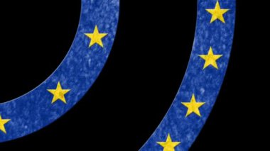 Siyah arkaplanda dalgalanan Avrupa Birliği bayrağından hareketli dairelerin animasyonu. Avrupa Birliği bayrağı ve tatil konsepti dijital kompozisyon.