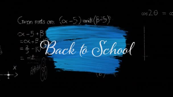 Κινούμενα Σχέδια Των Λέξεων Back School Γραμμένα Λευκά Γράμματα Μπλε — Αρχείο Βίντεο