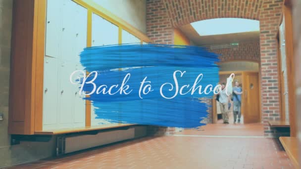 Animazione Delle Parole Back School Scritte Lettere Bianche Pennellata Blu — Video Stock