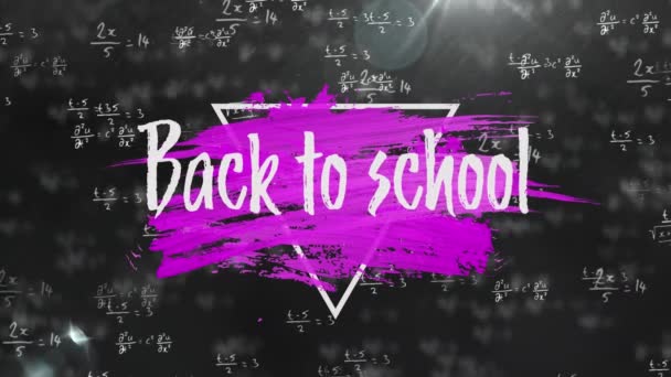 Анімація Слів Back School Написана Білими Літерами Рожевому Мазки Пензля — стокове відео