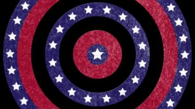 Amerikan Paternleri 'nin kırmızı panoda Amerikan bayrak yıldızları ve siyah arka planda çizgilerle daireler çizerek dönen 5' li paternlerin animasyonu. Dijital olarak üretilen Amerikan bayrağı vatanseverliği kavramı.