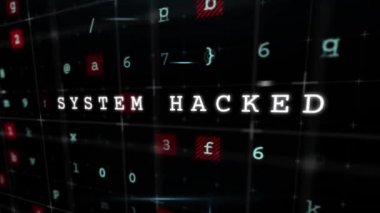 Hacker 'ın kırmızı panodaki 3 metinden oluşan animasyonu siyah arkaplandaki virüs uyarısı, hackleme ve siber suç mesajları üzerine. Çevrimiçi suç çevrimiçi güvenlik kavramı dijital olarak oluşturulmuş görüntü.