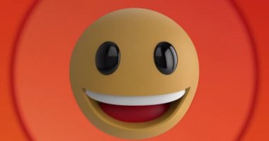 Turuncu parlak daireler üzerinde gülen emoji simgesinin animasyonu kusursuz döngü içinde hipnotik hareketlerle hareket ediyor.. 