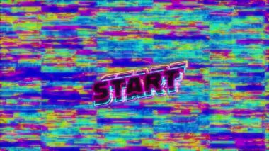 Ekranda Başlangıç metninin hipnotik hareketle kusursuz döngü içinde parlak canlı çizgili animasyonu uyarısı. Tekrarlama soyut ve renk kavramı dijital olarak oluşturuldu.