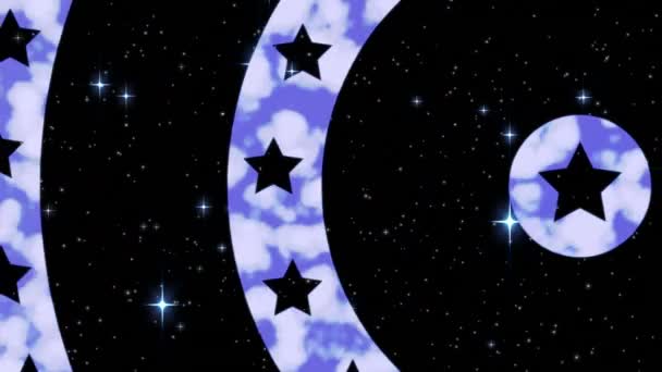 Анимация Кругов Вращающихся Звездами Американского Флага Полосами Над Ночным Небом — стоковое видео